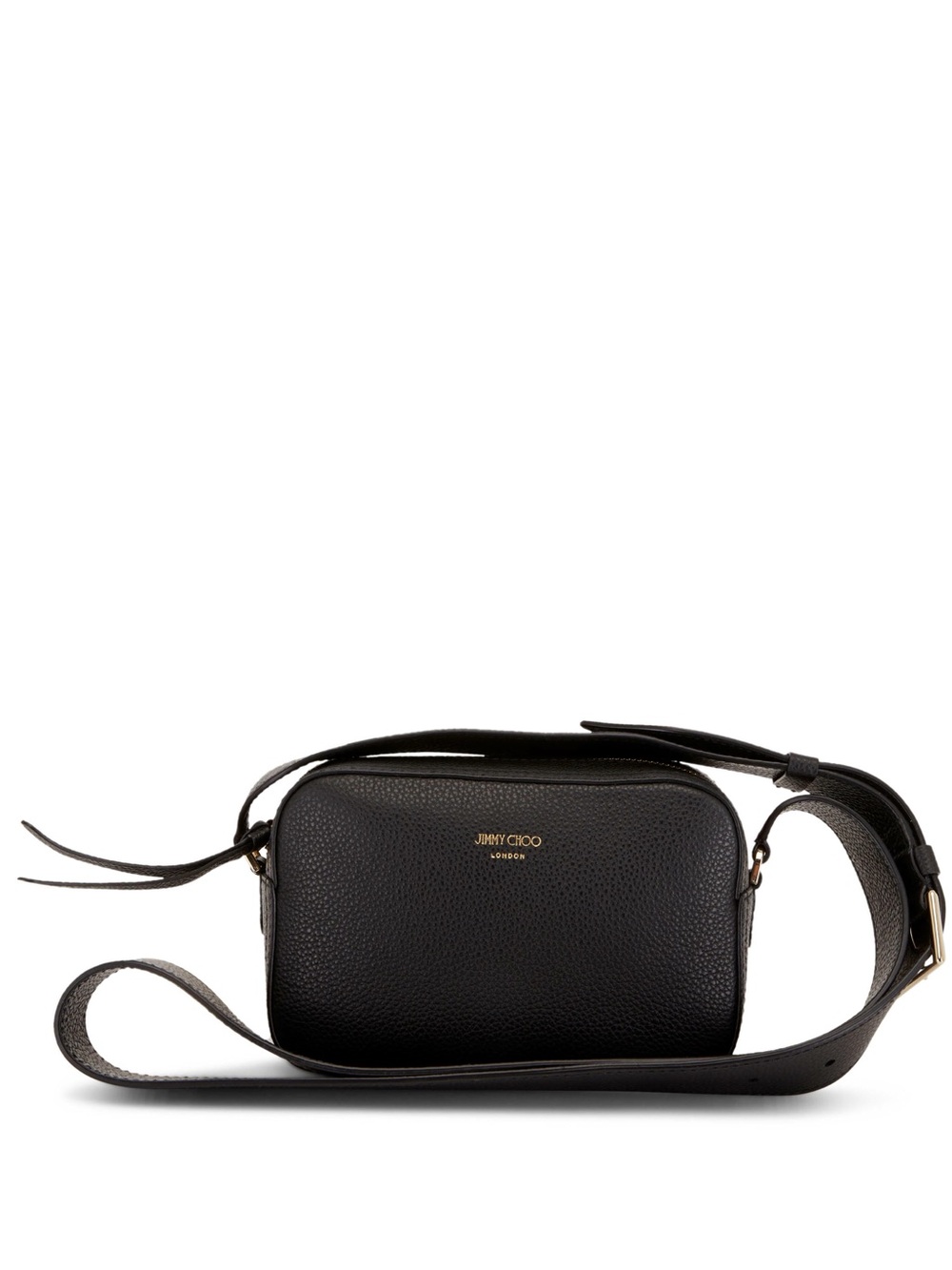 Jimmy Choo Black Pebbled Leather Crossbody Camera Bag with Gold Logo